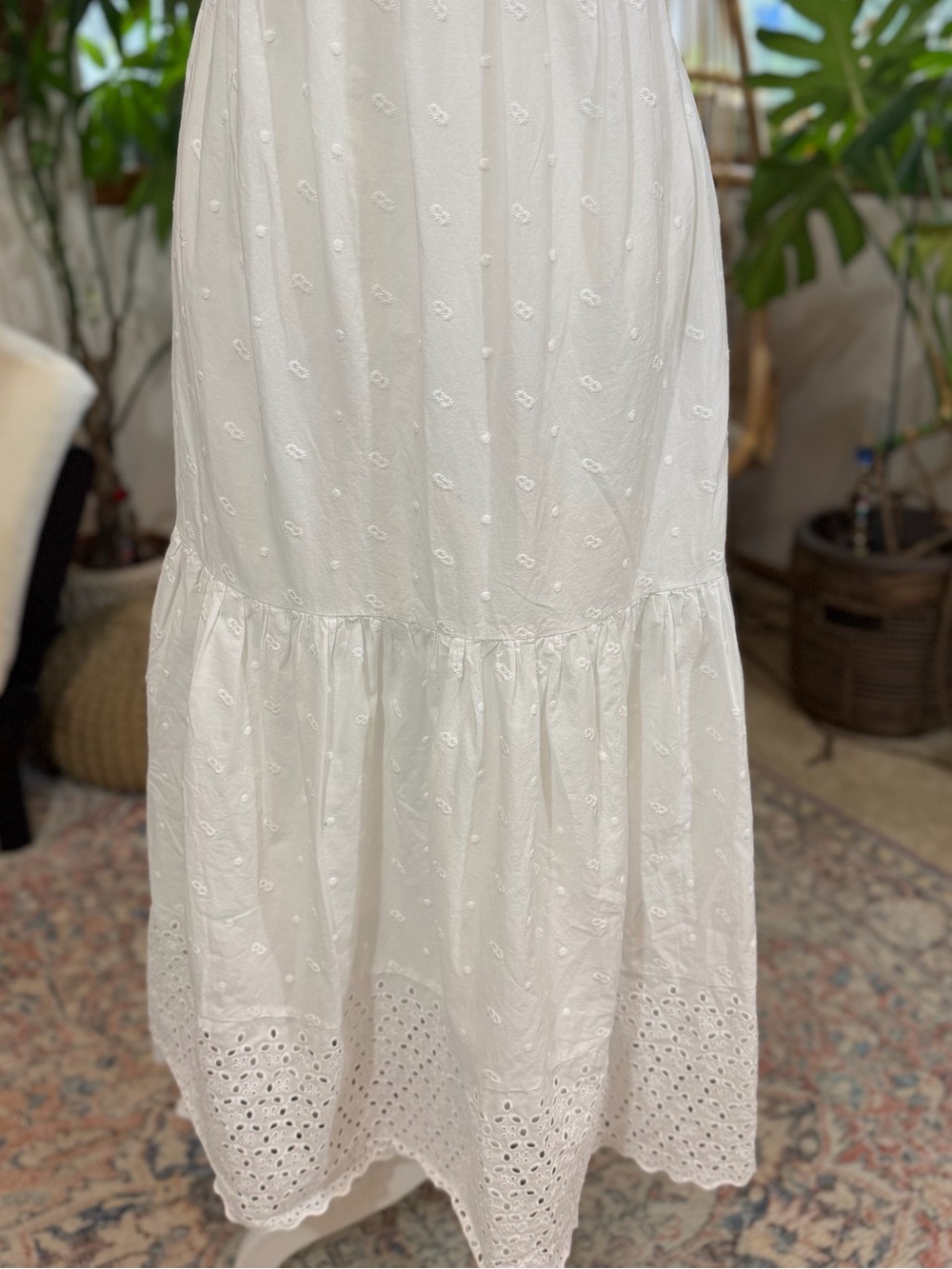 White Eyelet Lace Boho Maxi Dress Women’s Large | Cottagecore Coastal Prairie - Picture 5 of 13